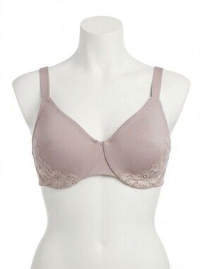 Olga Smooth Lace-Accent Full Coverage Bra in Taupe